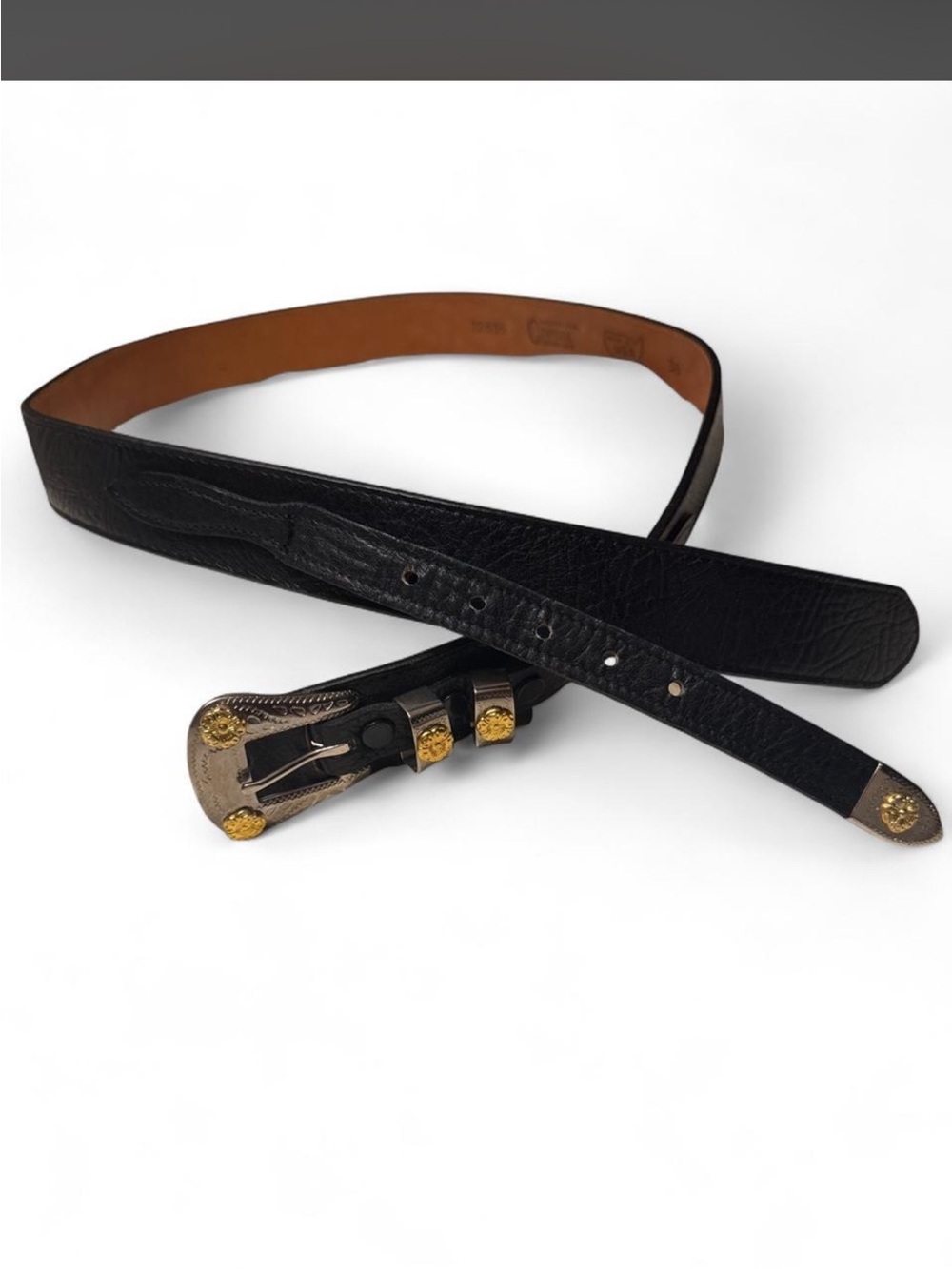 Black Leather Belt with Gold-Tone Buckle